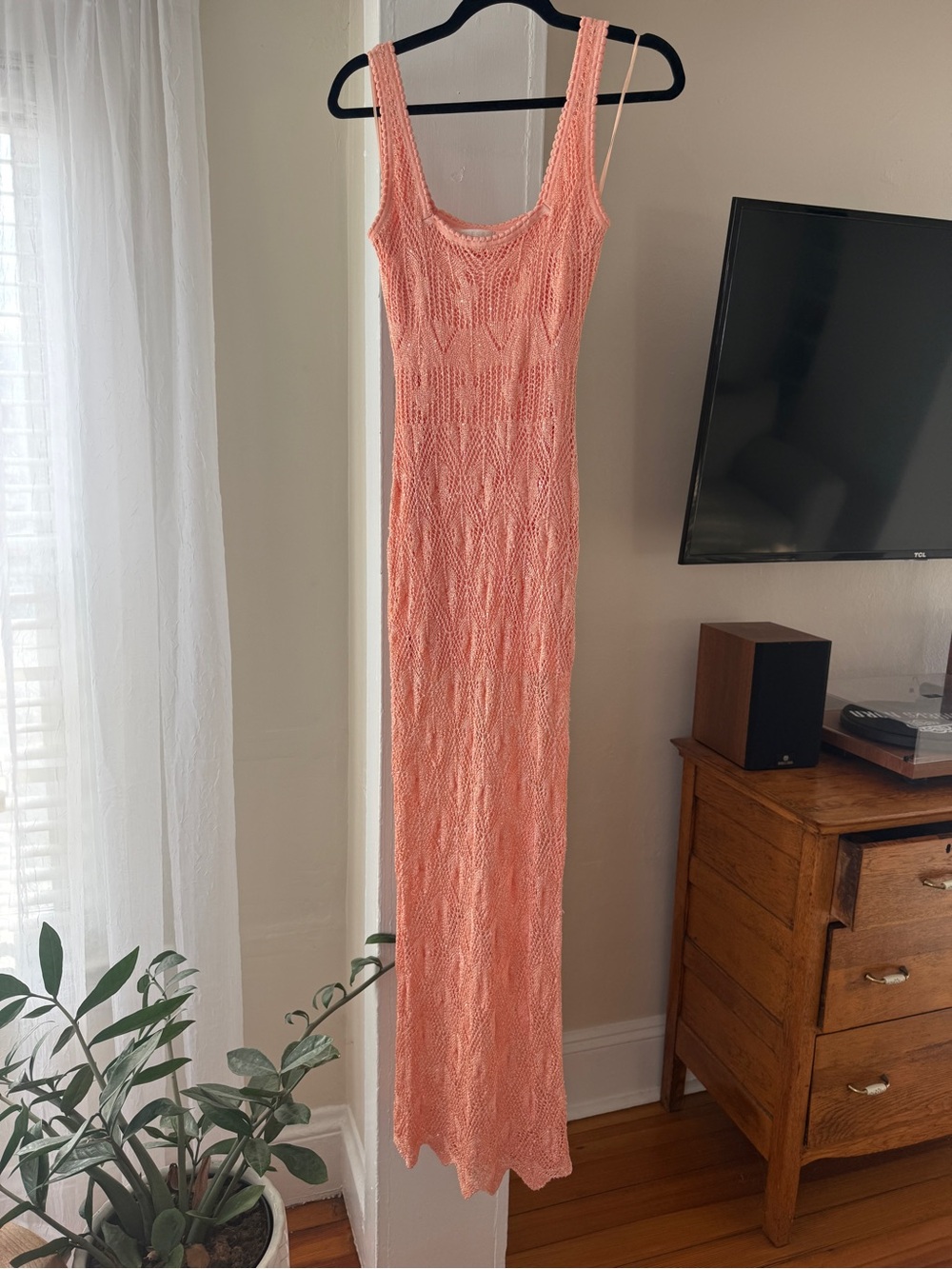 GUESS Coral Crochet Knit Maxi Dress Size XS Y2K Boho Resort